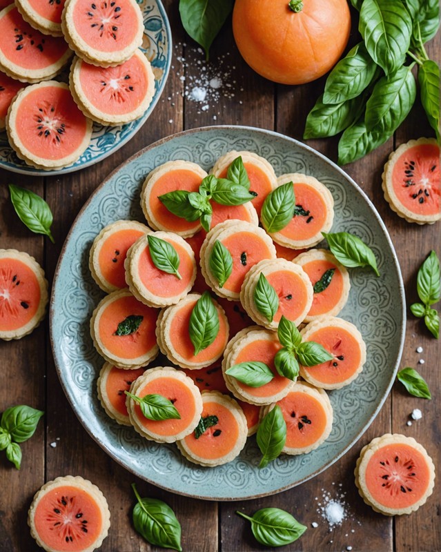 Melon Basil Shortbread Cookies