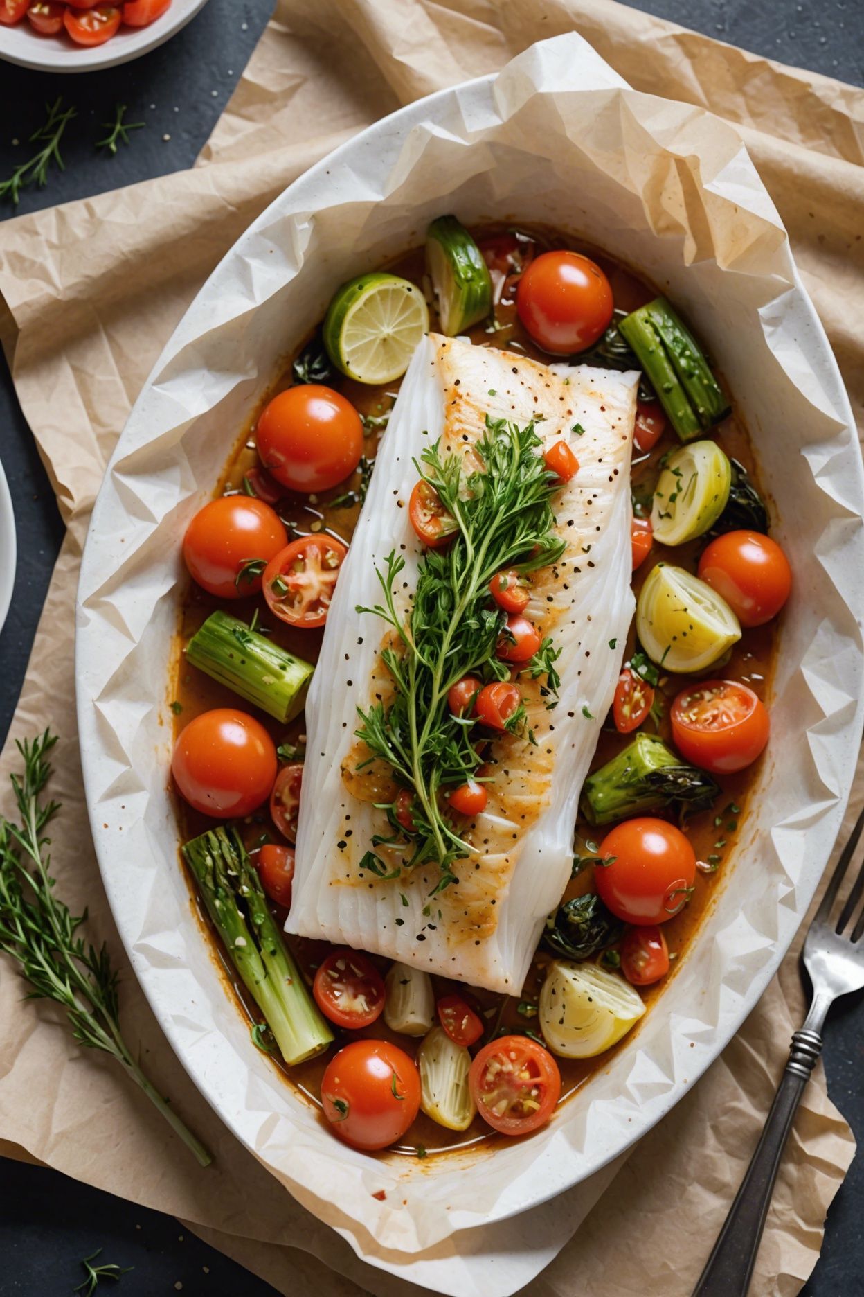 Parchment Baked Cod With Tomatoes Fennel And Thyme