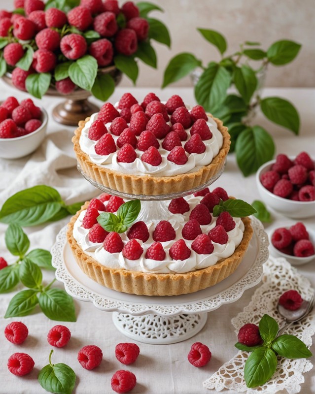 Raspberry Basil Meringue Pie