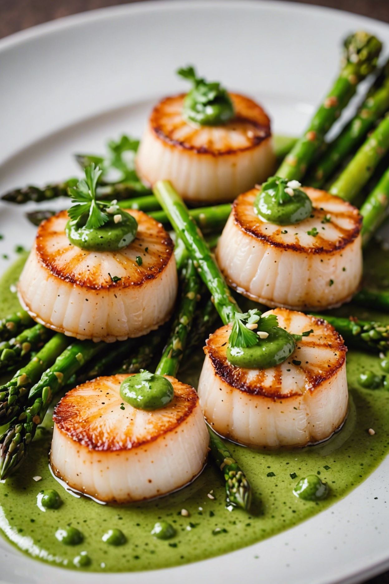 Seared Scallops With Asparagus Sauce