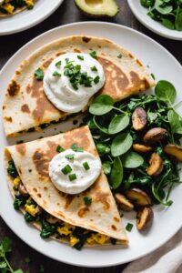 Spinach and Mushroom Breakfast Quesadilla