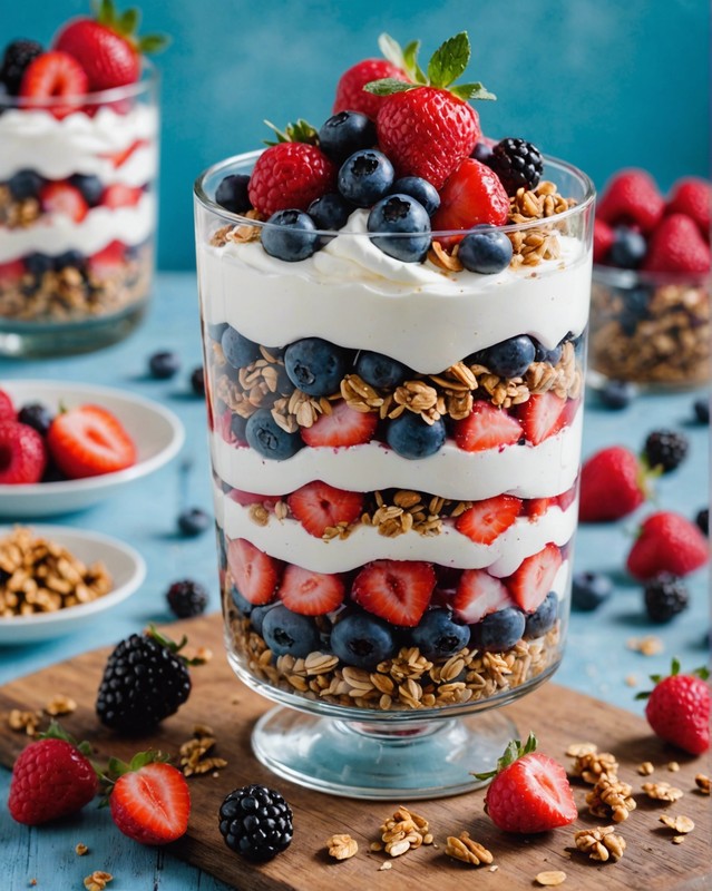 Summer Berry Parfait with Whipped Cream and Granola