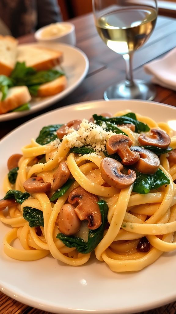 Affectionate Alfredo with Spinach and Mushrooms