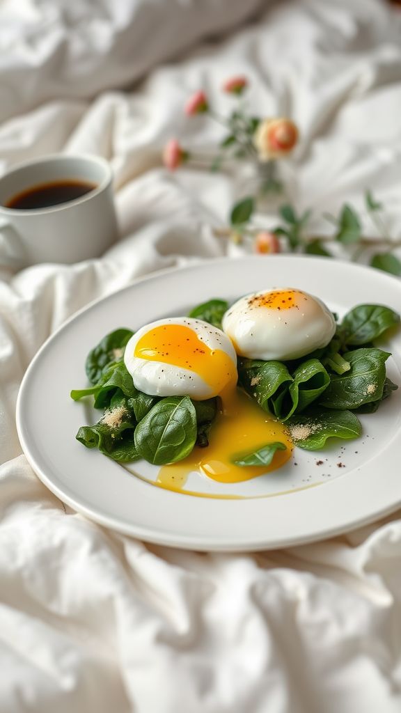 Breakfast in Bed: Poached Eggs on Spinach  