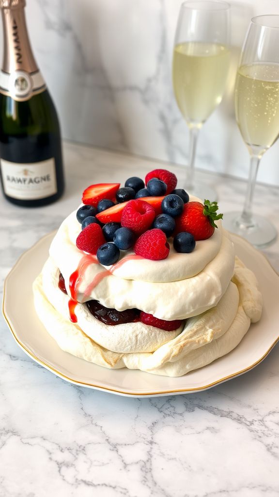 Champagne Infused Berry Pavlova