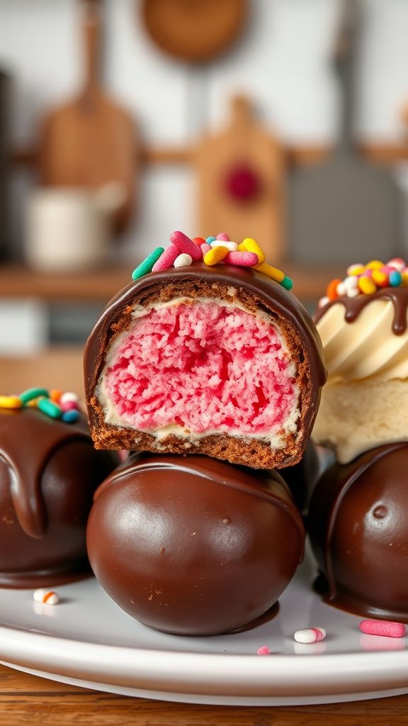 Chocolate Dipped Neapolitan Cake Balls