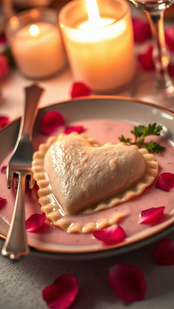 Heart-Shaped Ravioli with Rose Cream Sauce