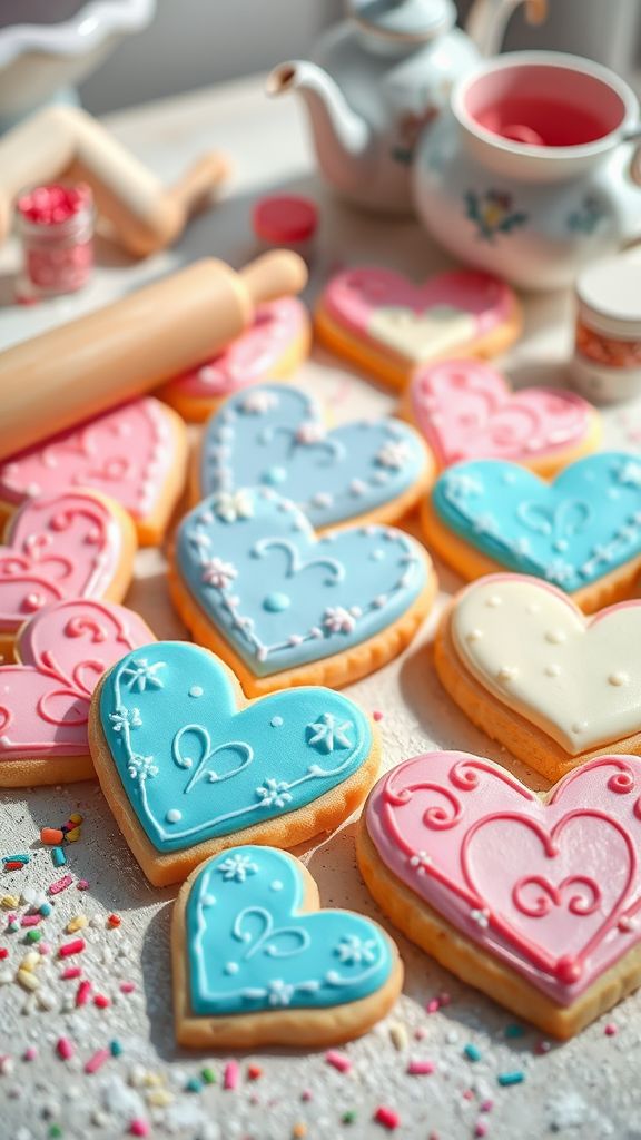 Heart-Shaped Sugar Cookies with Royal Icing  