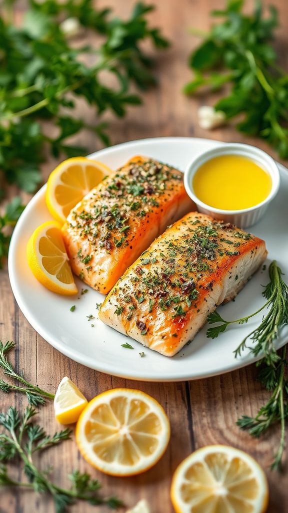 Herb-Crusted Salmon with Lemon Butter Sauce  