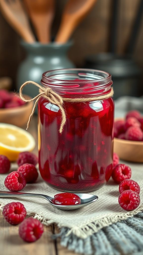 Homemade Raspberry Jam in a Decorative Jar  