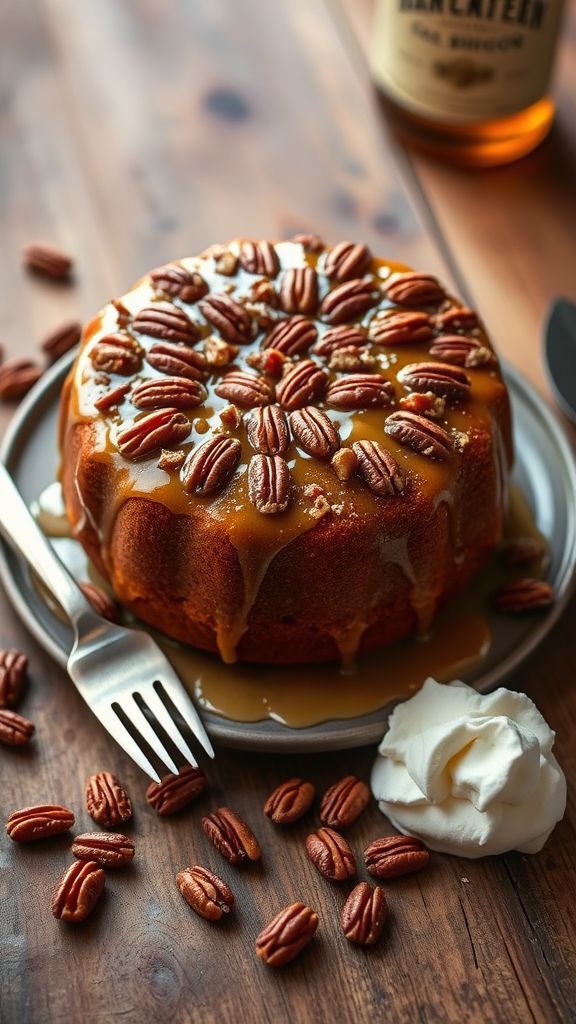 Pecan Pie Cake with Bourbon Glaze  