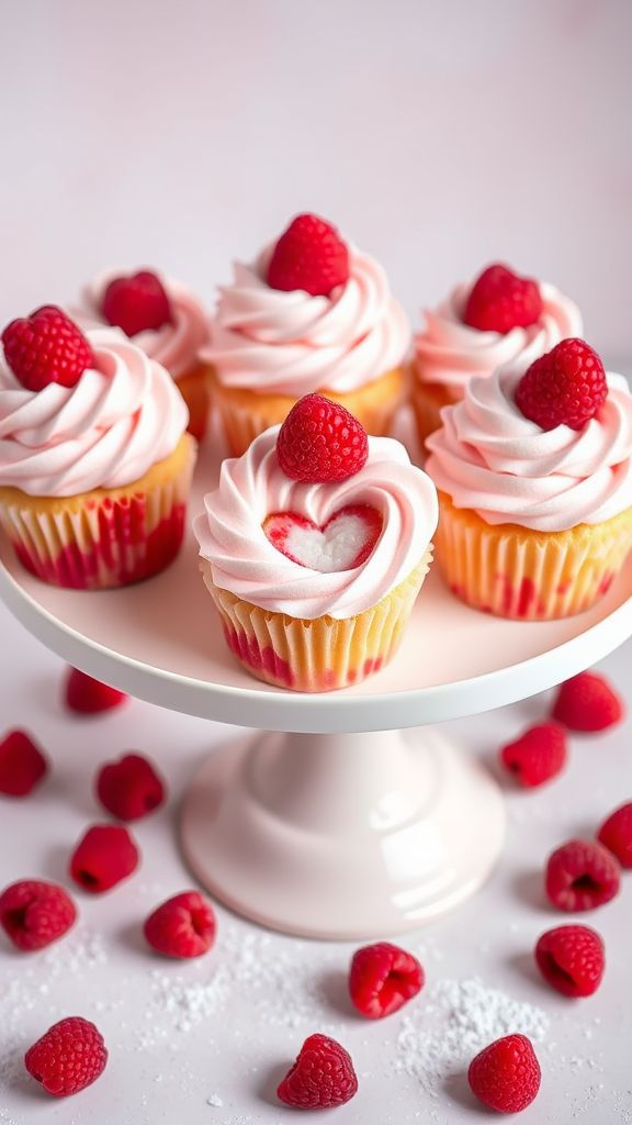 Raspberry Cream Heart Cupcakes  