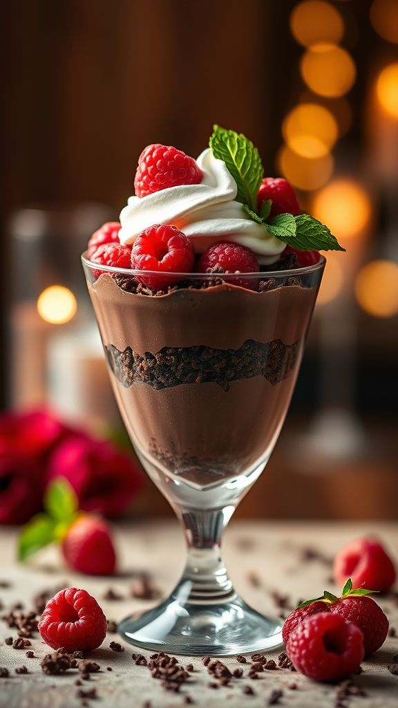 Romantic Raspberries and Chocolate Parfaits  