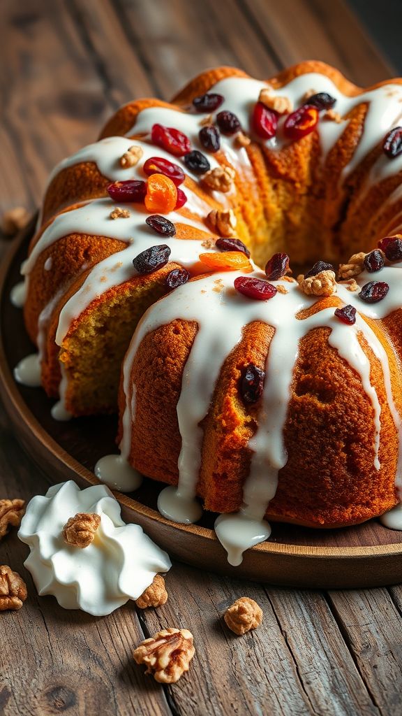 Rum Cake with Holiday Fruit  