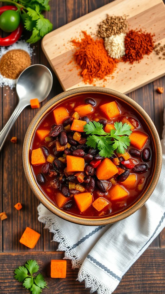 Rustic Sweet Potato and Black Bean Chili  