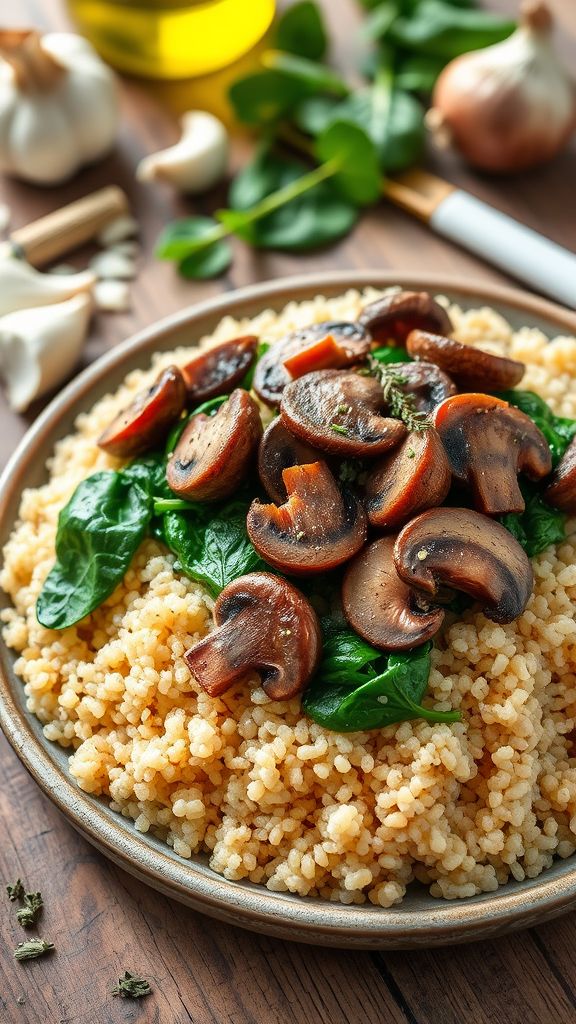 Savory Mushroom and Spinach Quinoa  