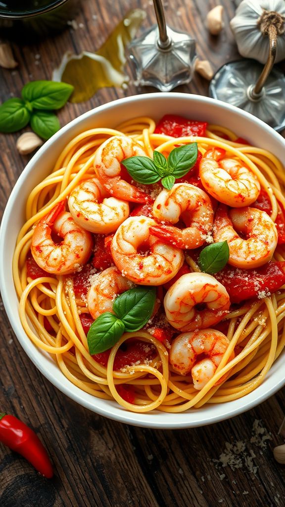 Seductive Shrimp Linguine in Spicy Tomato Sauce