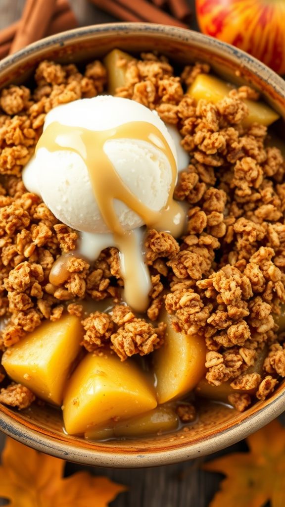 Spiced Apple Crisp with Vanilla Ice Cream  