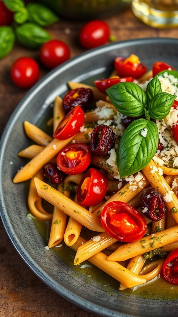 Sweetheart Pesto Penne with Sun-Dried Tomatoes