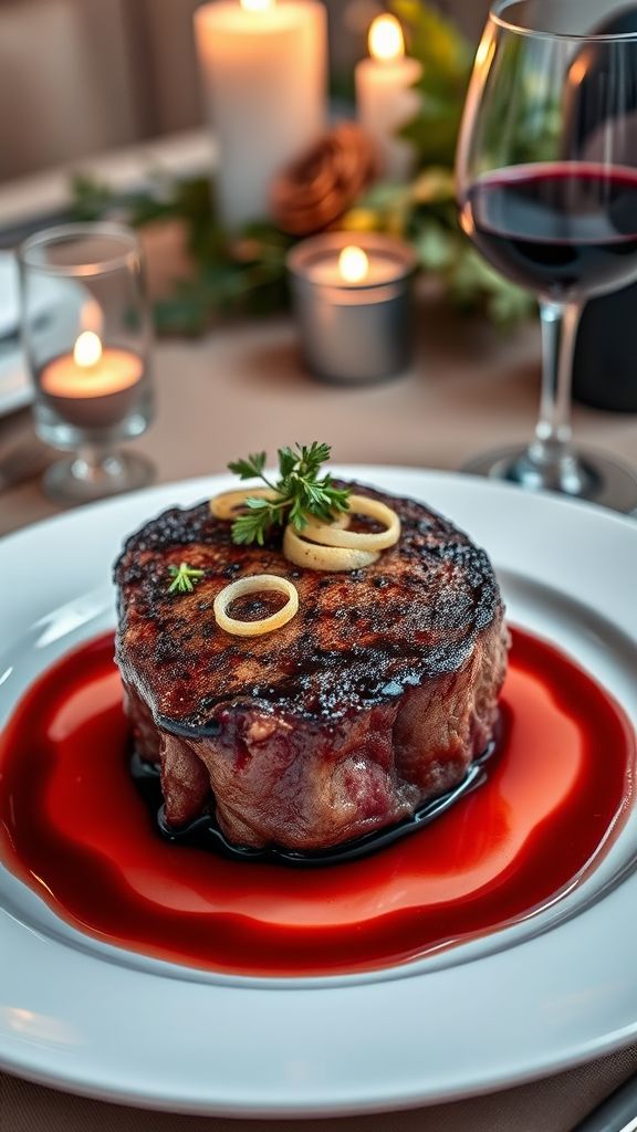 Sweetheart Steak with Red Wine Reduction  