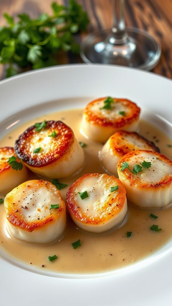 Tender Scallops in White Wine Cream Sauce  