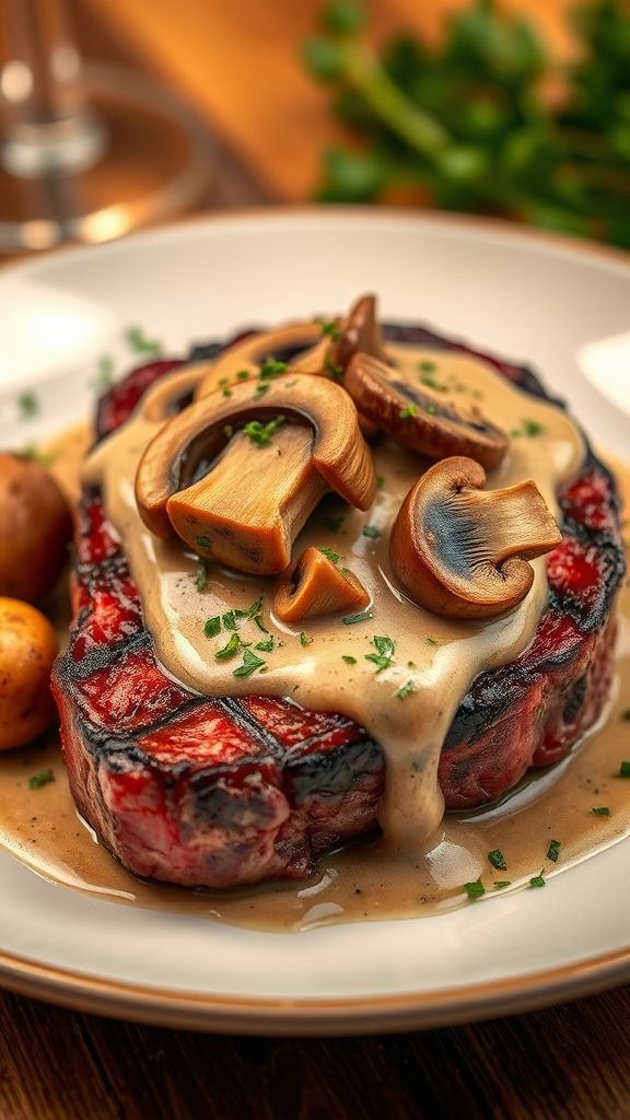 Velvet Mushroom Sauce Over Steak