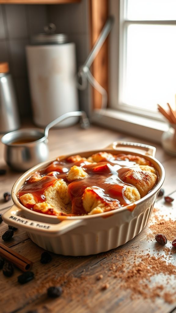 Warm Bread Pudding with Caramel Sauce  