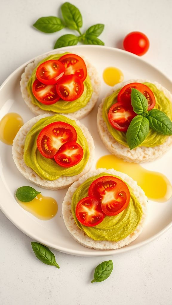 Avocado and Tomato Rice Cakes  