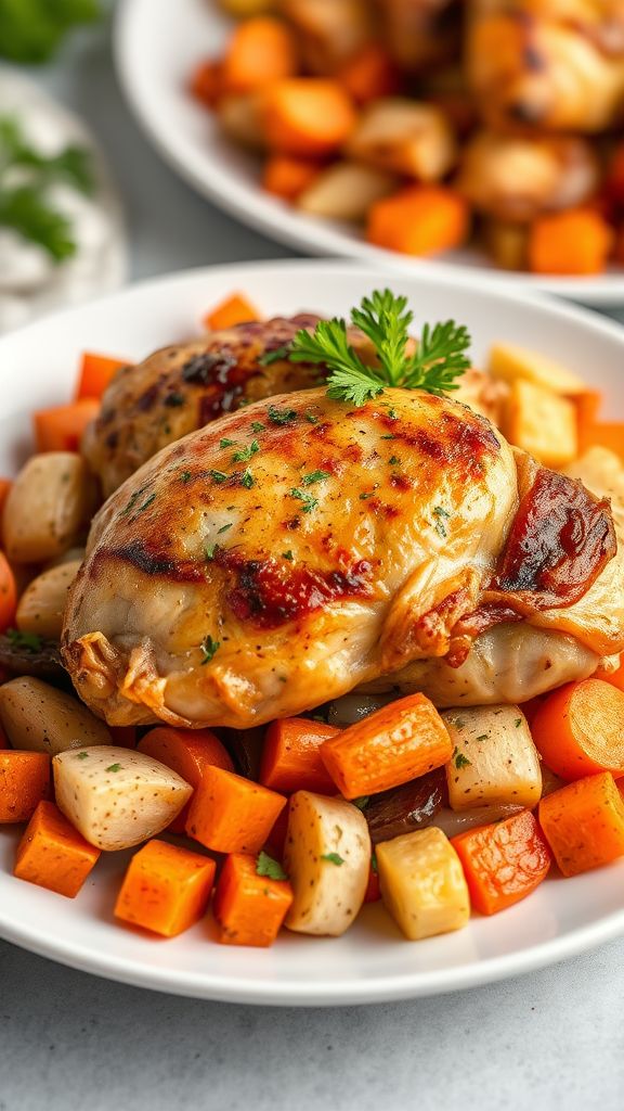 Baked Herb Chicken with Roasted Root Vegetables  