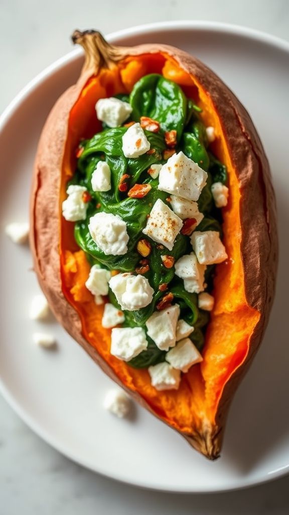 Baked Sweet Potato with Spinach and Feta