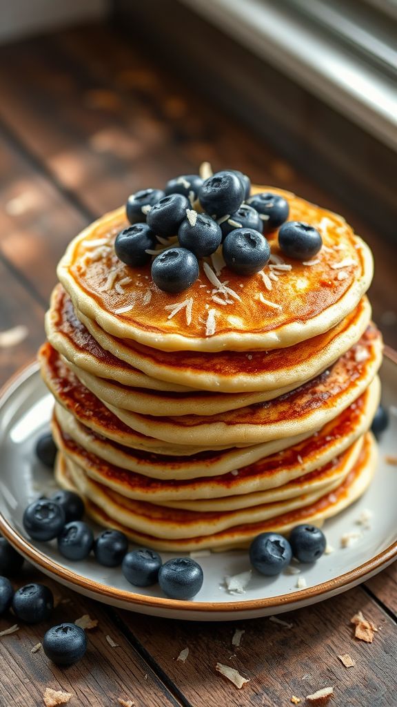 Blueberry Coconut Quinoa Pancakes