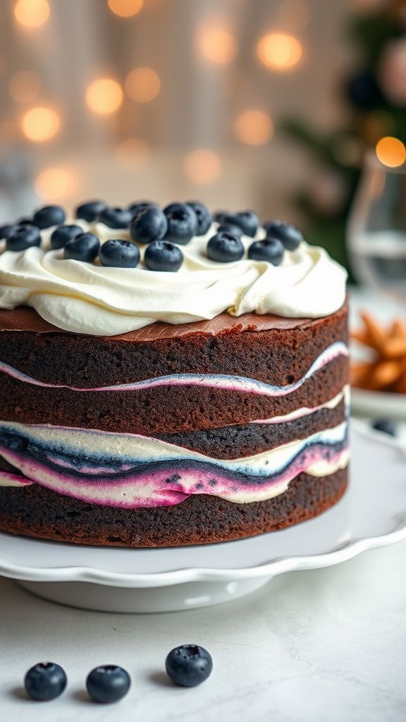 Blueberry Swirl Vegan Chocolate Celebration Cake  