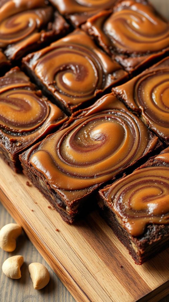 Caramel Swirled Cashew Brownies