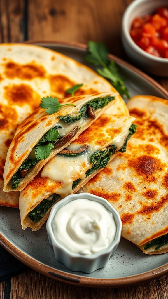 Cheesy Spinach and Mushroom Quesadillas