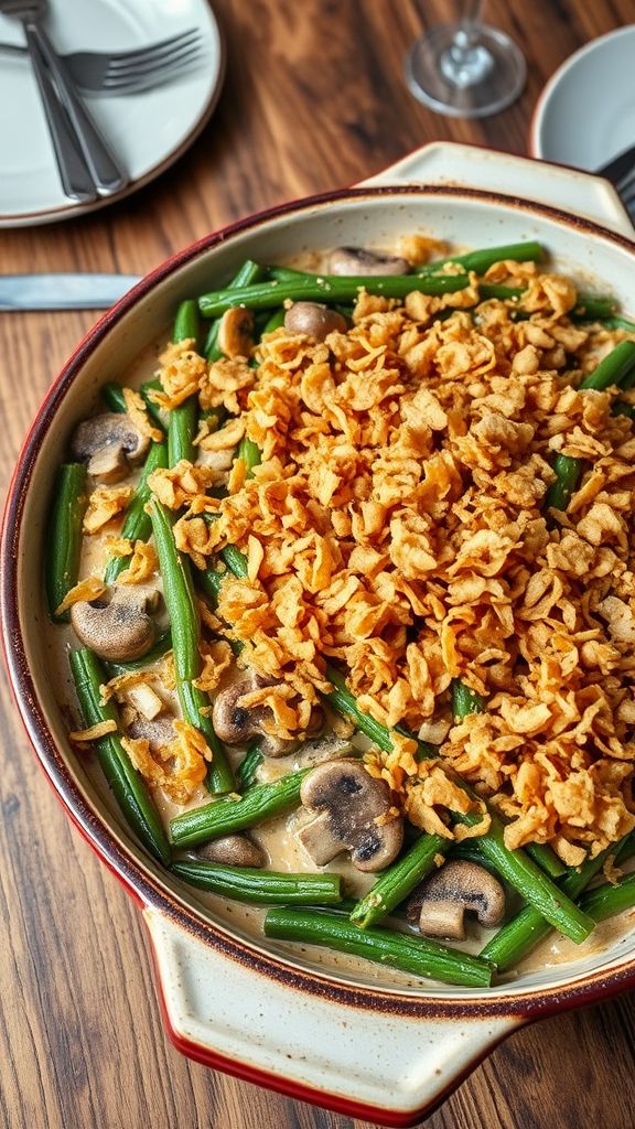 Cheesy Vegan Green Bean Casserole Extravaganza