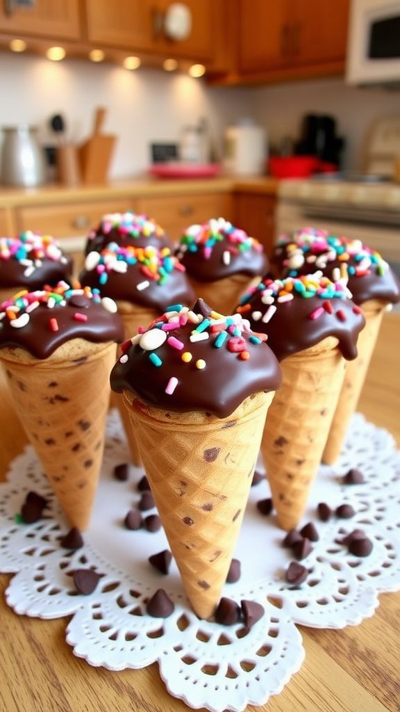 Chocolate Chip Cookie Dough Cones  