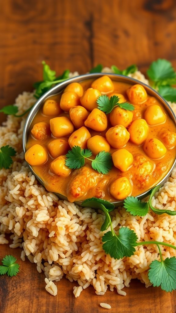 Coconut Curry Chickpeas with Brown Rice