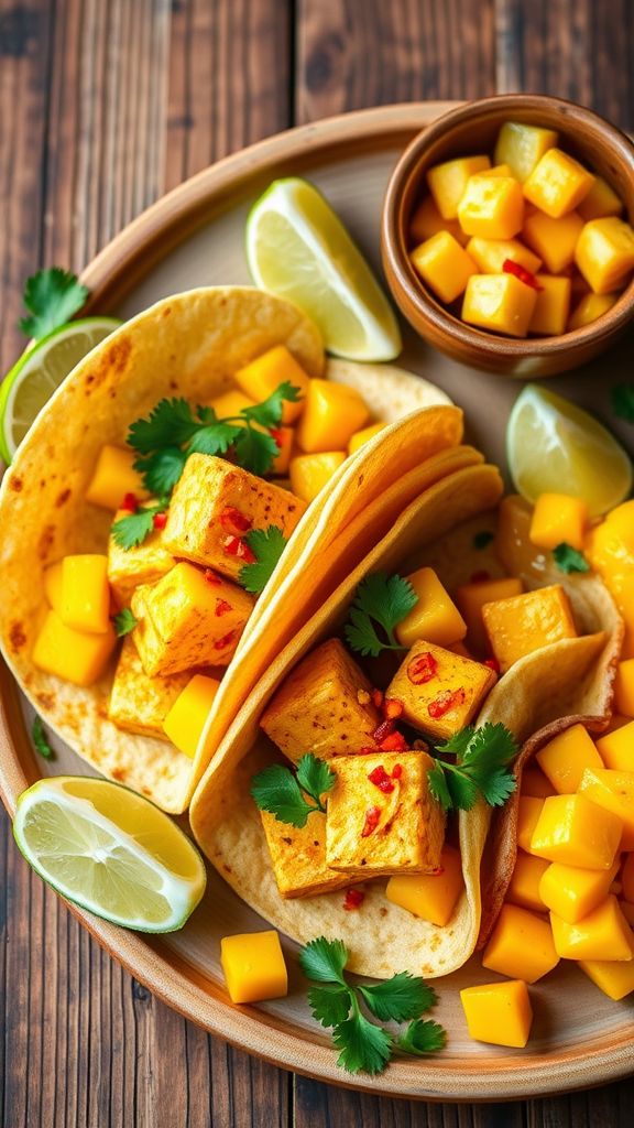 Coconut Curry Tofu and Mango Tacos  