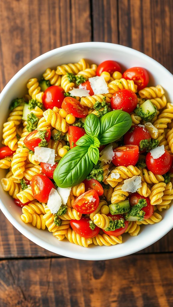 Cold Pasta Salad with Pesto and Veggies  