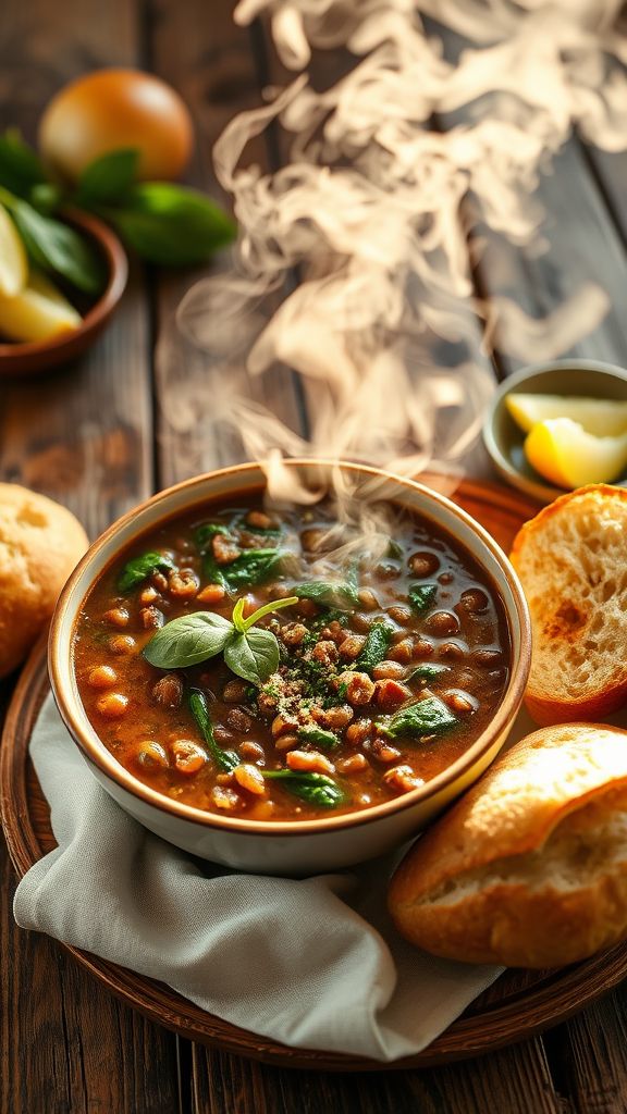 Cozy Lentil and Spinach Soup  