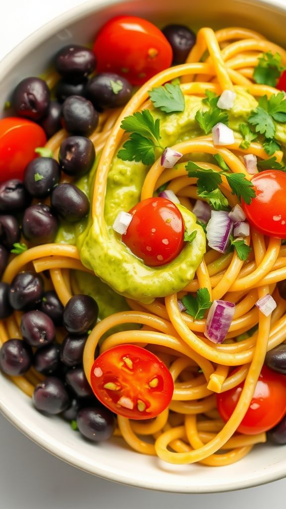 Creamy Avocado & Black Bean Pasta Bowl