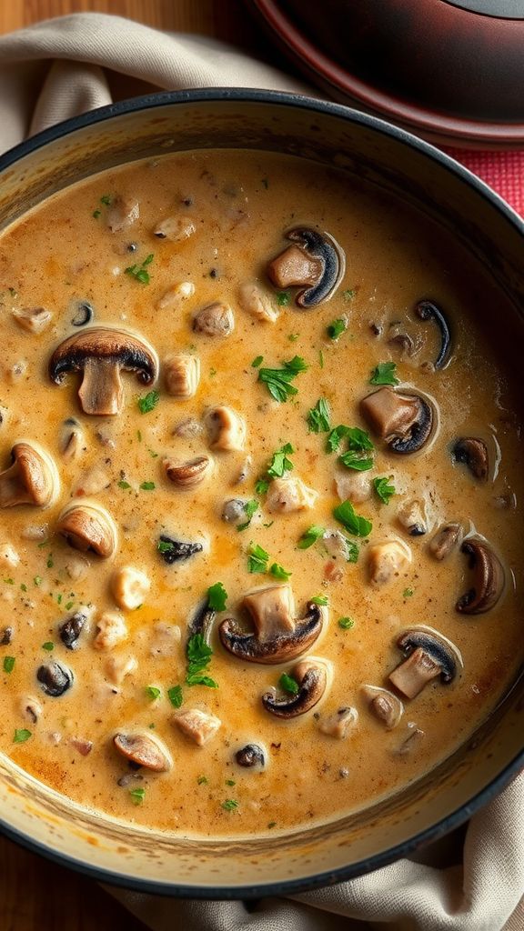 Creamy Dutch Oven Mushroom Soup  