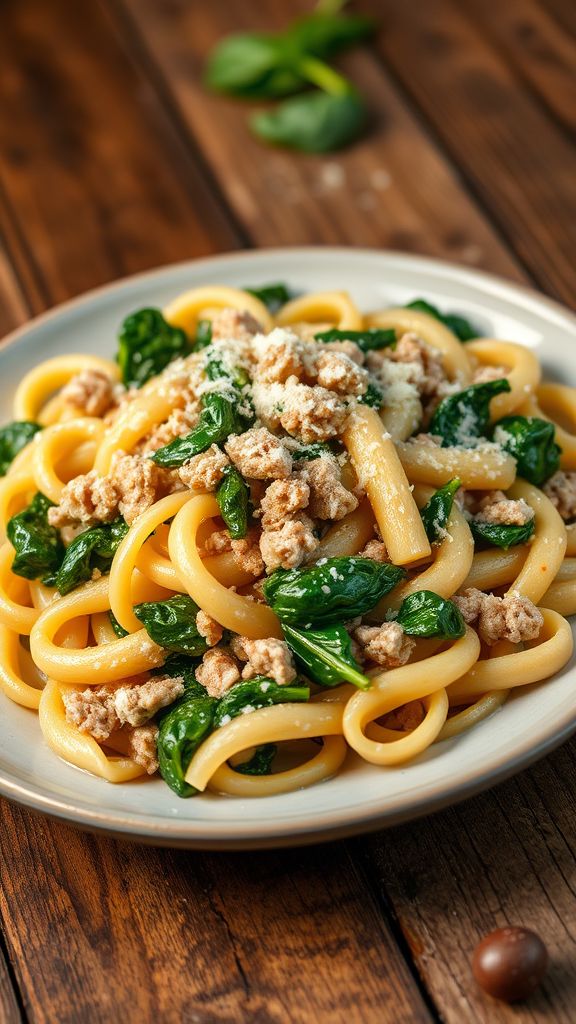 Creamy Ground Turkey and Spinach Pasta  