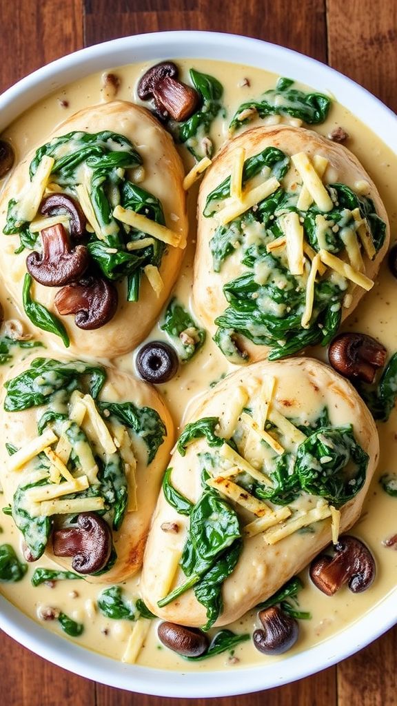 Creamy Mushroom and Spinach Chicken Bake  