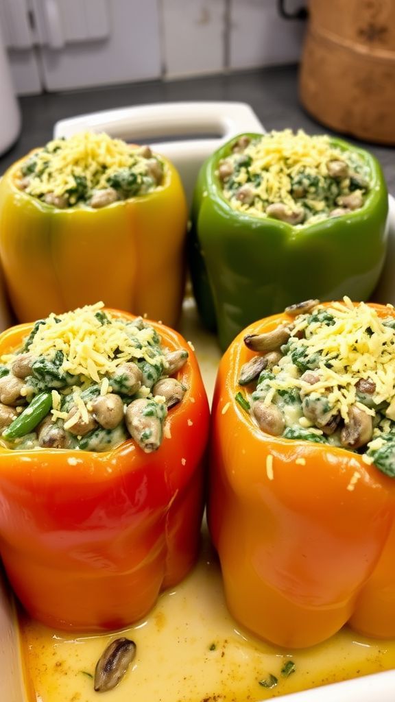 Creamy Spinach and Mushroom Stuffed Peppers