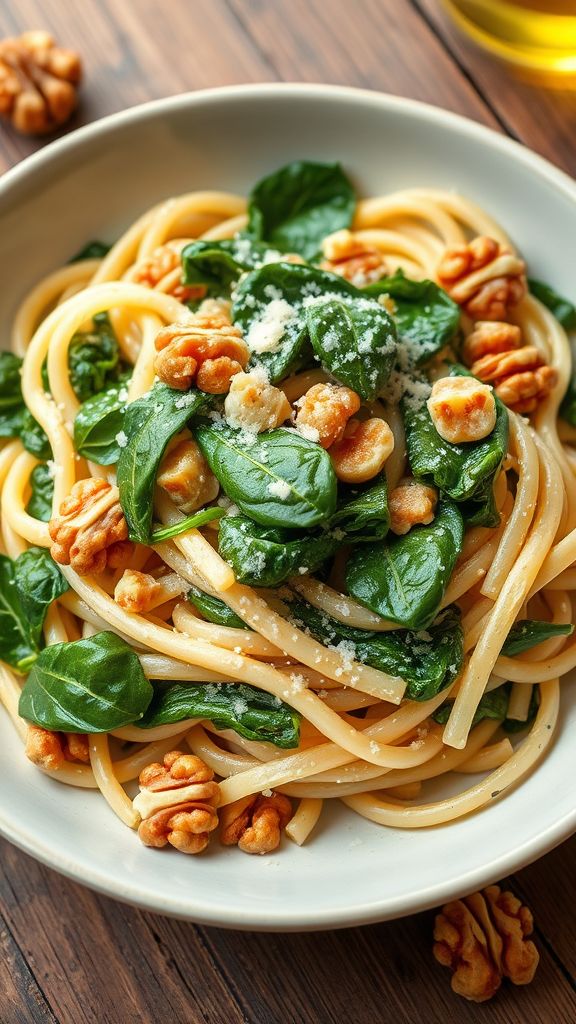 Creamy Spinach and Walnut Pasta  