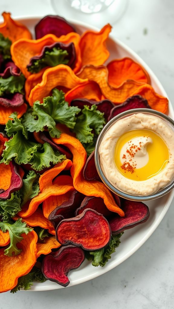 Crunchy Veggie Chips with Hummus Dip