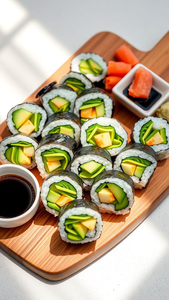 Cucumber and Avocado Sushi Rolls  