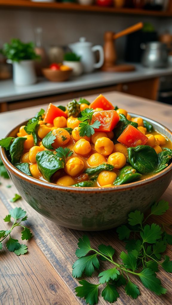 Curried Chickpea and Spinach Stew  