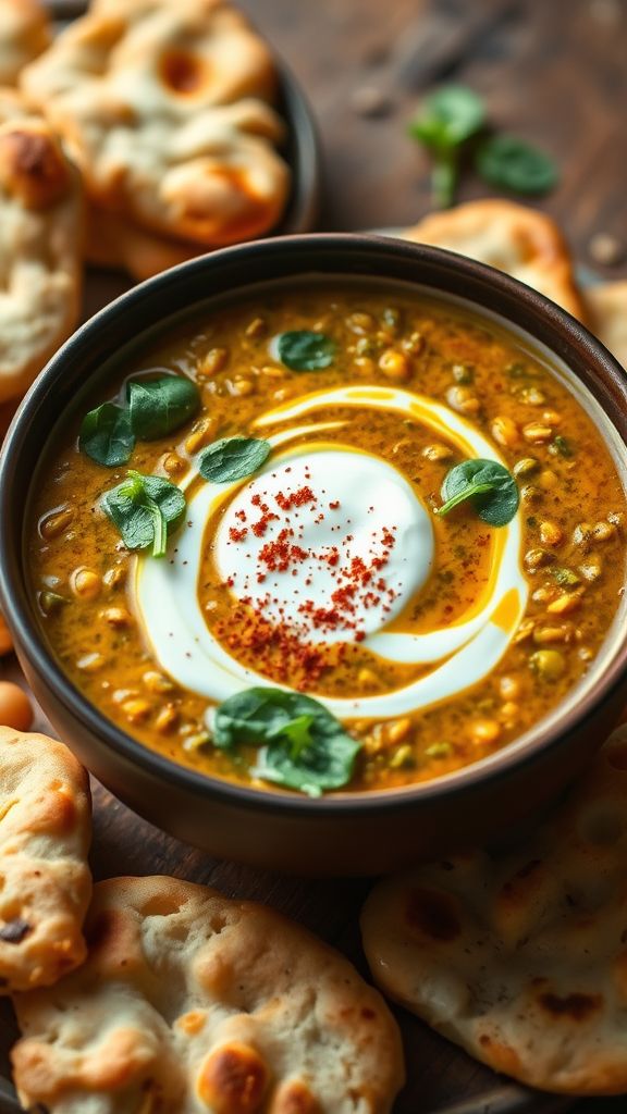 Curried Lentil Soup with Naan Dippers